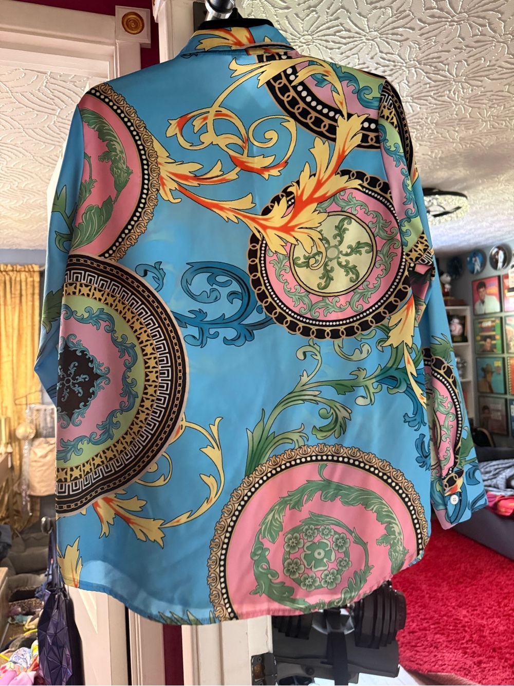 Blue Ornate Print Long-Sleeve Shirt - Picture 6 of 6